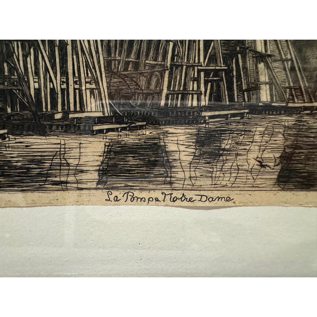 Wood Antique Charles Meryon Etching "La Pompe Notre-Dame" Paris 1852 — Listed Artist Museum Collections For Sale - Image 7 of 9
