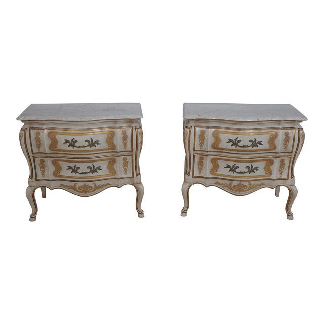 Pair John Widdicomb Italian Marble Top Nightstands For Sale