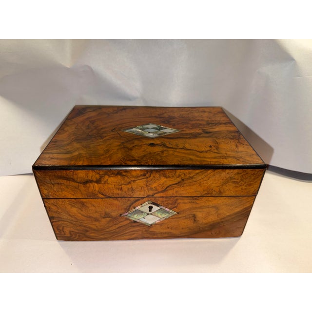 19th Century English Sewing or Jewelry Box With Mother of Pearl Inlay For Sale - Image 10 of 11