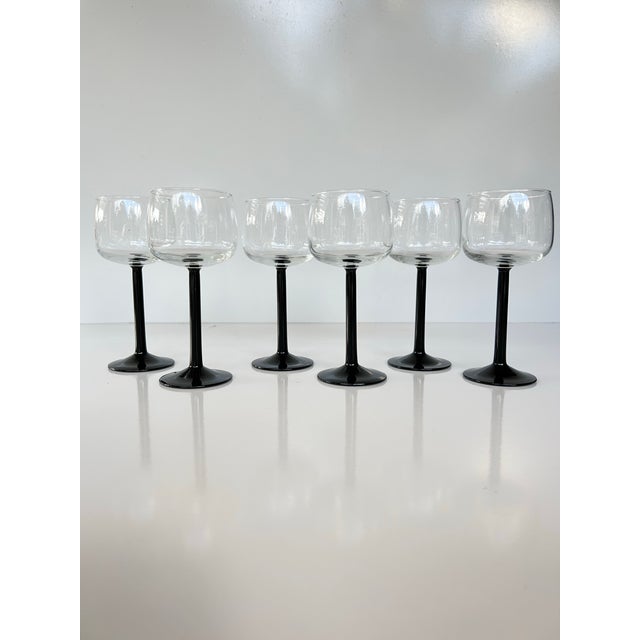Vintage Black Stem Wine Glasses-Set of Six-Made in France For Sale In Miami - Image 6 of 9