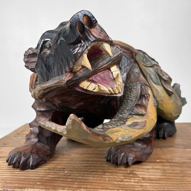 Japanese Hand-Carved Wooden Bear, 1950s For Sale - Image 11 of 18