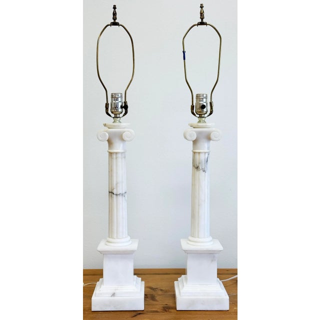 Neoclassical Vintage Neo-Classical Marble Column Table Lamp Pair For Sale - Image 3 of 14