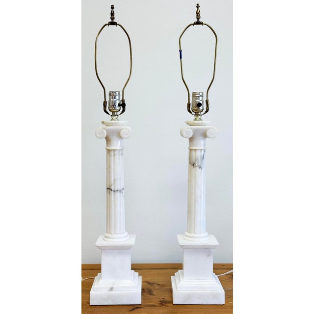 Neoclassical Vintage Neo-Classical Marble Column Table Lamps, a Pair For Sale - Image 3 of 13