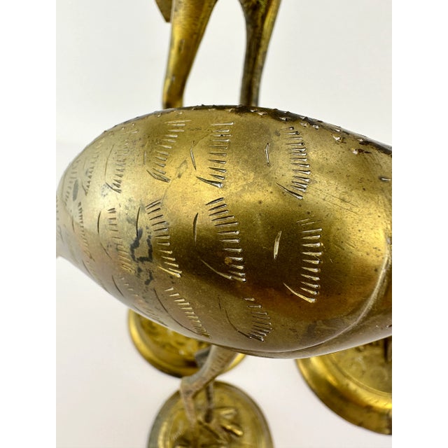 1960s Vintage Mid Century Tall 19-Inch Brass Crane Sculptures, Set of 3 For Sale - Image 5 of 12
