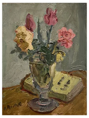 Alexandre Rochat, Bouquet and Book, Oil on Canvas, 1950s