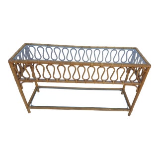 Vintage Two Tier Rattan Console Table For Sale