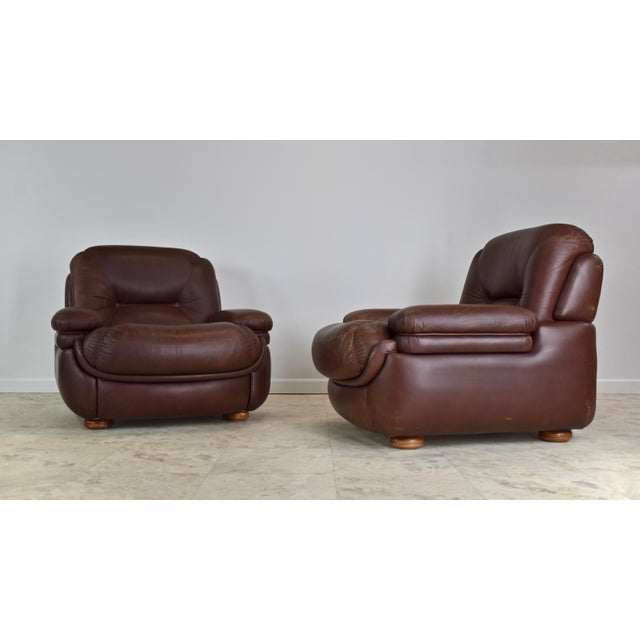 1970s 1970s Post Modern Italian Leather Lounge Chairs – A Pair For Sale - Image 5 of 12