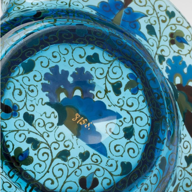 Glass Late 19th Century Moser Turquoise Blue Glass Enameled Butterfly Bowl For Sale - Image 7 of 17