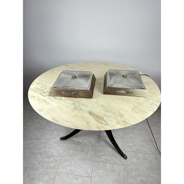 Metal and Glass Ceiling Lights, Italy, 1950s, Set of 2 For Sale - Image 13 of 15