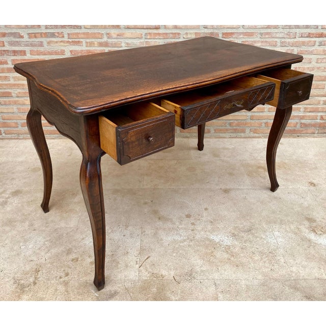 Early 20th Century French Desk Carved Table with Three Drawers, 1930s For Sale - Image 16 of 18