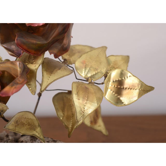 Mid Century Metal Roses and Butterfly Sculpture on Burlwood Base For Sale - Image 9 of 12