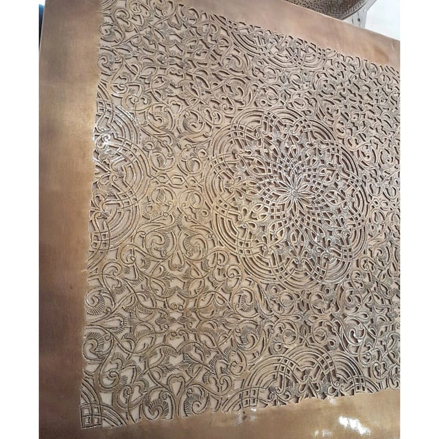 1980s Floral Embossed Square Wall Brass Lamp Hand Craft For Sale - Image 6 of 8