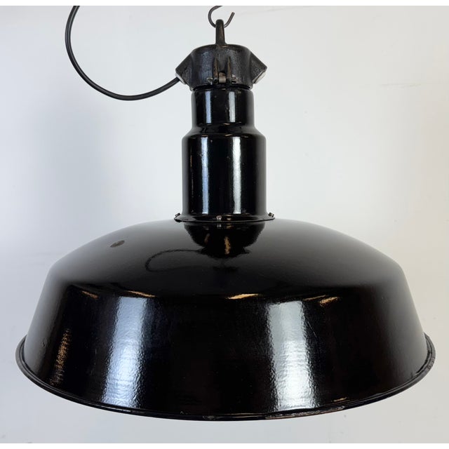 Black Large Industrial Black Enamel Factory Lamp with Cast Iron Top from Elektrosvit, 1950s For Sale - Image 8 of 18