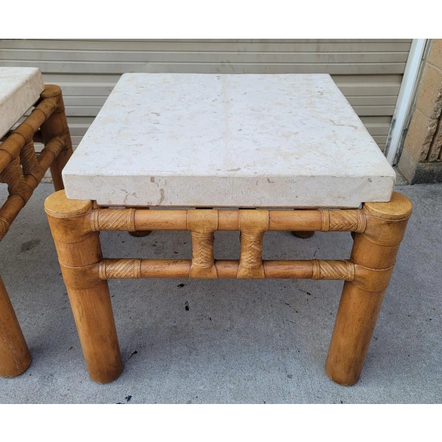 1980s 1980s Henredon Budji Layug Style Bamboo and Stone Top Side Tables - a Pair For Sale - Image 5 of 7