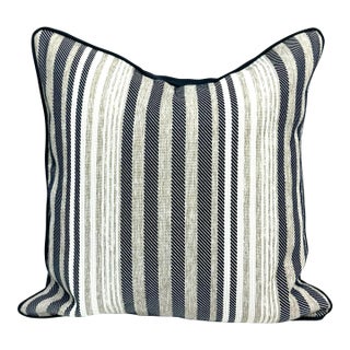 22” X 22” Christopher Farr Mare Azzuro Navy Beige White Stripe Outdoor Pillow Cover For Sale