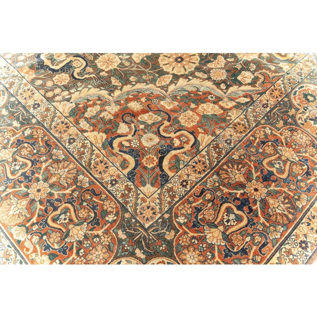 Textile Early 20th Century Persian Kirman Bold Botanic Brown Green Yellow Wool Rug For Sale - Image 7 of 8