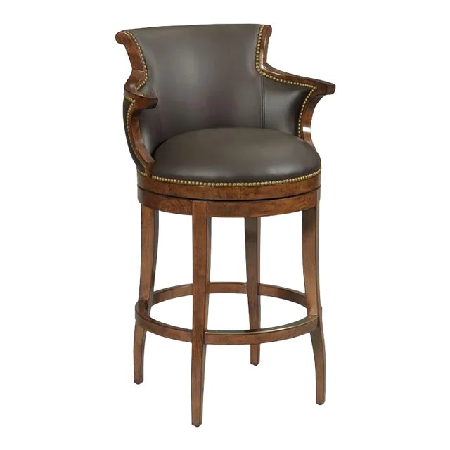 Swivel Leather Counter Stool, Bordeaux Finish For Sale