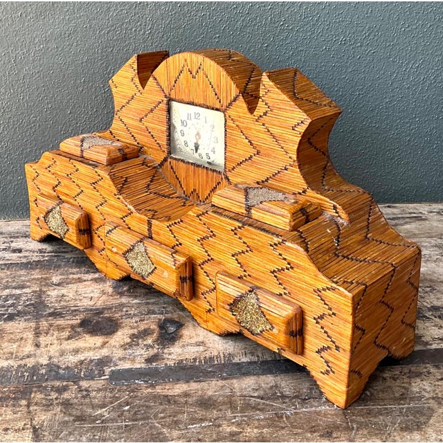 Vintage Handcrafted Matchstick Mantle Clock For Sale - Image 4 of 18