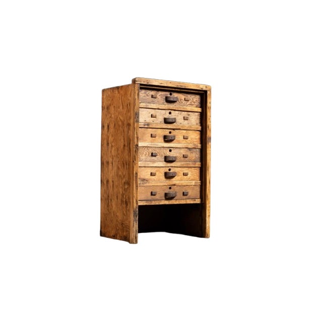 Early 20th Century Primitive Six-Drawer Rustic Wooden Workshop Cabinet For Sale