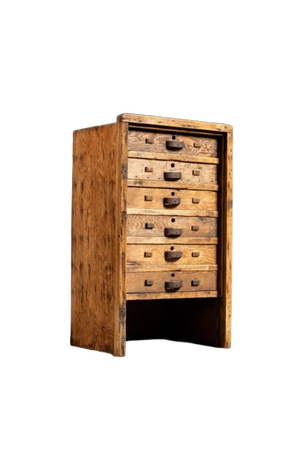Early 20th Century Primitive Six-Drawer Rustic Wooden Workshop Cabinet