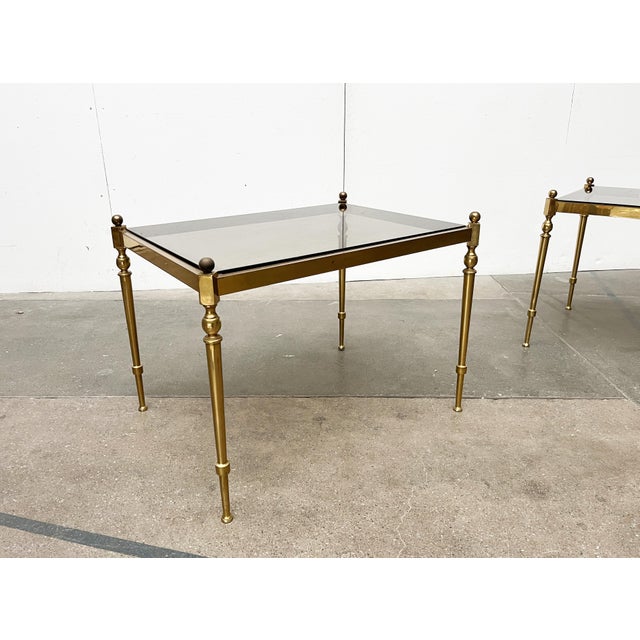 Mid-Century German Neoclassical Hollywood Regency Style Brass and Glass Side or Bedside Tables, 1950s, Set of 2 For Sale - Image 10 of 18