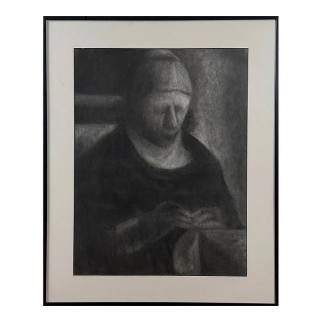 Vintage Expressionist Figurative Charcoal Study on Art Paper (Framed) For Sale