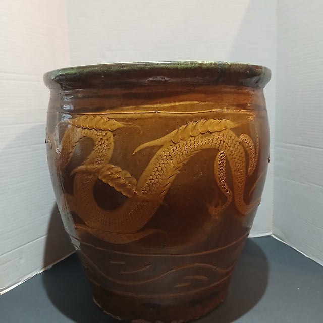 Antique Chinese Glazed Black Egg Pot Jardiniere 19" H X 19" Dia. For Sale - Image 4 of 16