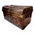 Antique Faux Bois Steel Steamer Trunk Chest Painted Wood Grain Blue Interior 23” For Sale