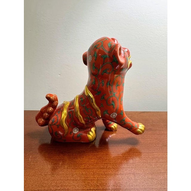 Ceramic Herend Red Dynasty Foo Dog Guardian Lion Red Ground Hand Painted Porcelain For Sale - Image 7 of 15
