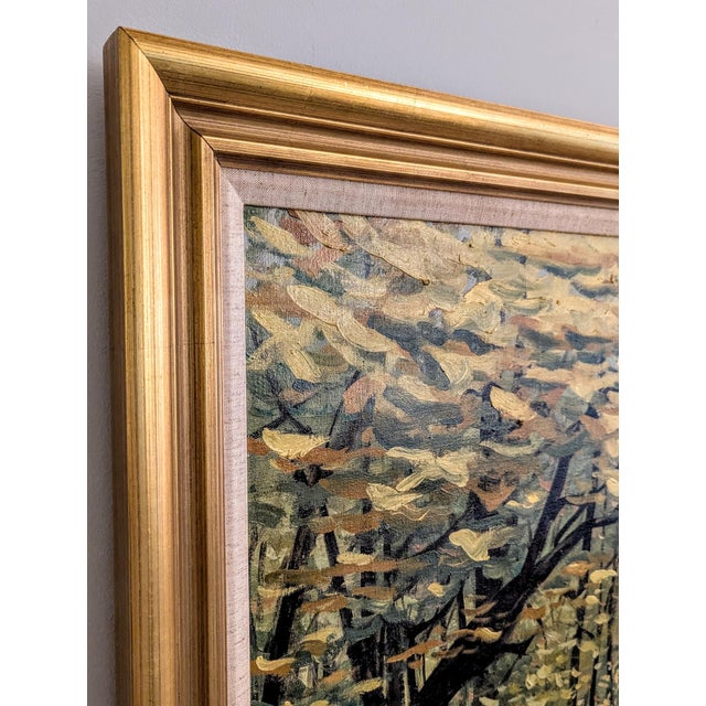 Yellow Large Mid-Century Impressionist Autumn Forest Oil Painting – In the Style of R. Hessler For Sale - Image 8 of 11