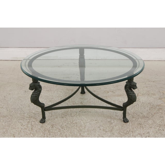 Age: Approx: 30 Years Old Details: Ball & Claw Feet Beveled Glass High Quality Construction Bronze Finish Base Stretcher...