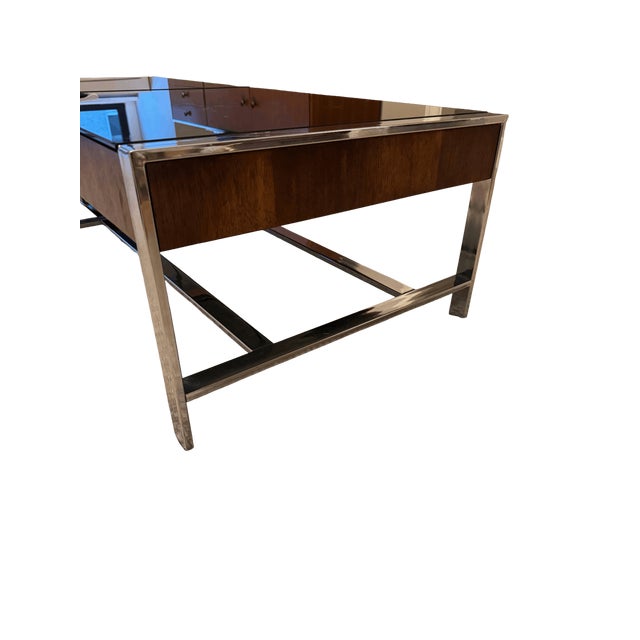 Mid-Century Modern Chrome & Smoked Glass Coffee Table With Walnut Detail, 1960s–70s For Sale In New York - Image 6 of 10