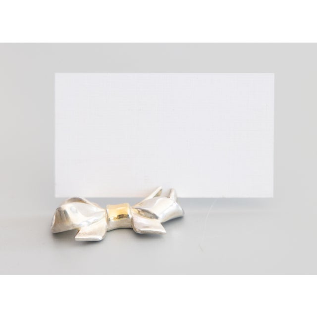 Metal Vintage Boxed Set of French Silver & Gold Bows Place Card Holders - Set of 6 For Sale - Image 7 of 8