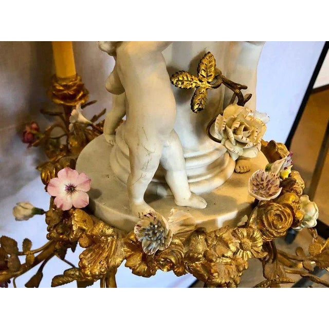 Metal 19th Century Louis XVI Gilt Bronze Meissen and Sevres Parian Chandelier For Sale - Image 7 of 13