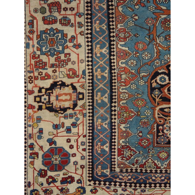 Antique Persian Mohtasham Kashan Carpet, Ivory ground, Ivory Border, Blue, Green For Sale - Image 17 of 18