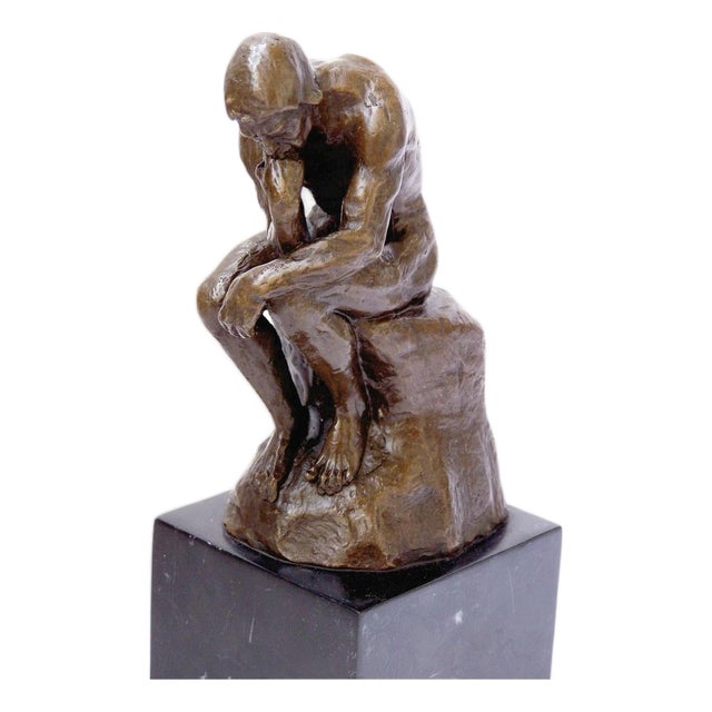 Modern Brown Patinated Bronze The Thinker Sculpture after Rodin For Sale