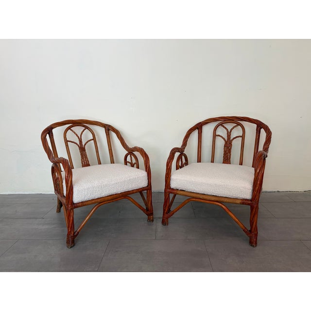 White Twisted Rattan Armchairs, 1970s, Set of 2 For Sale - Image 8 of 14