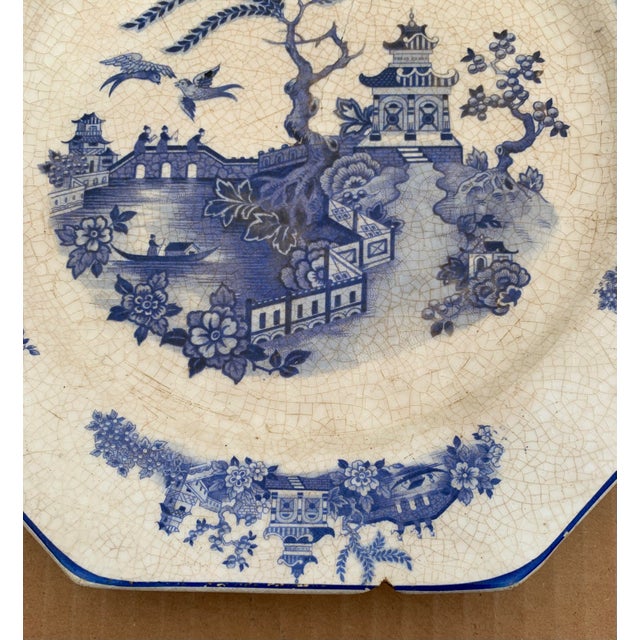 Chinoiserie Antique Chinoiserie Blue Willow Octagon Plate Hopewell China For Sale - Image 3 of 4