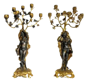 Exceptional 19th Century French Gilt and Silvered Bronze Candelabras - A Pair