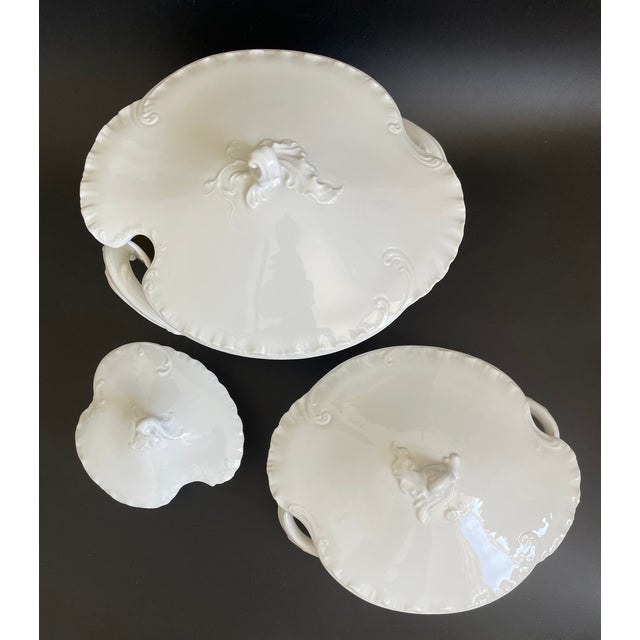 Art Nouveau 19th C. Haviland Marseille All White Covered Tureen, Vegetable Dish and Butter Box For Sale - Image 3 of 12