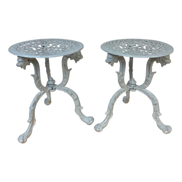 Pair Aesthetic Movement Cast Iron Garden Tabourets / Tables Possibly J.W. Fiske For Sale