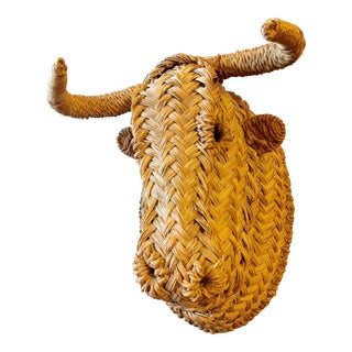 1950s French Wicker Bull Trophy Head For Sale