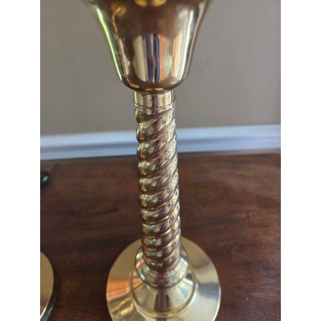 Vintage Barley Twist Brass Lamps - A Pair For Sale - Image 11 of 17