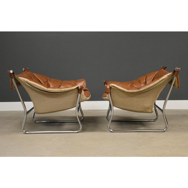 1970s Tormod Alnaes Leather Sling and Chrome Lounge Chairs - A Pair For Sale In Boston - Image 6 of 12