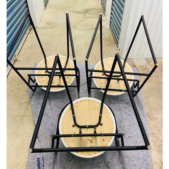 1990s Set of 3 Mid Century Postmodern Metal Frame Bar Stools by Cal-Style For Sale - Image 9 of 11