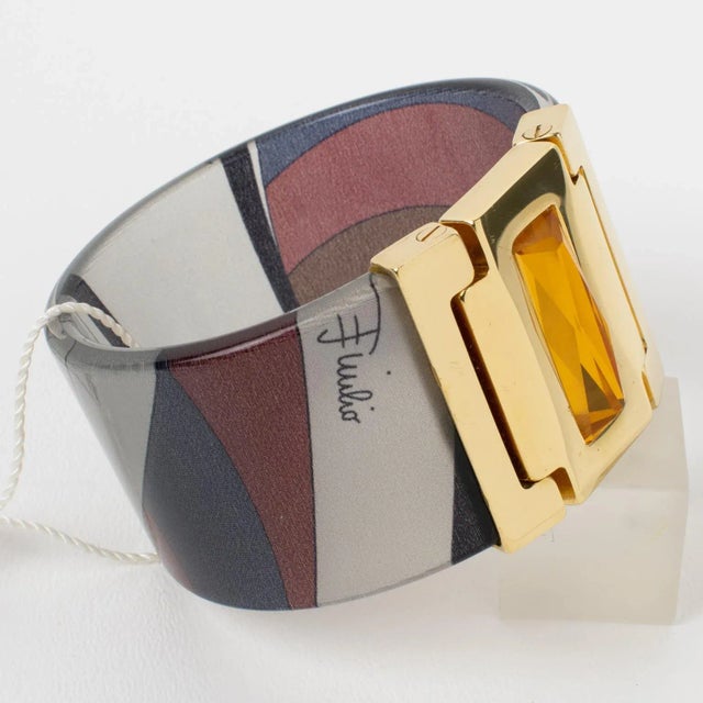 Emilio Pucci Emilio Pucci Jeweled Bracelet Bangle Lucite with Purple and Gray Silk Inclusion For Sale - Image 4 of 10