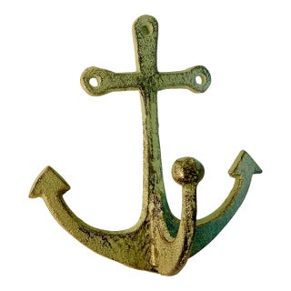 1970s Vintage Nautical Coastal Arts & Crafts Cast Iron Anchor Wall Hook For Sale
