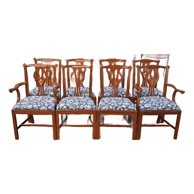 1980s Set of 8 Henkel Harris 101s Solid Mahogany Chippendale Style Dining Chairs For Sale