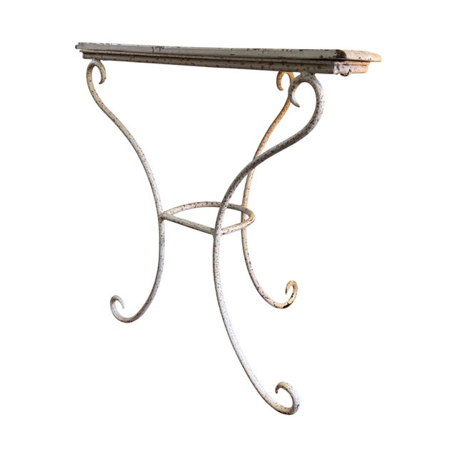 White Vintage Wrought Iron Demi-Lune Console Table with Painted Pine Top, 1950s For Sale - Image 8 of 12