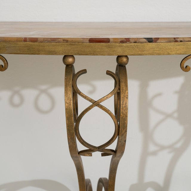 Art Deco Art Deco Wrought Iron Console Table with Marble Top For Sale - Image 3 of 15